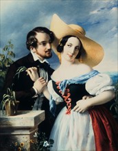 Miklos Barabas 1810-1898 Hungarian painter and printmaker, 'Flirt' 1841
