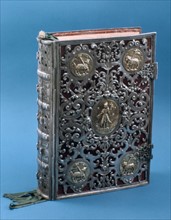 17th century covered bible in silver with inlays