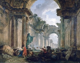 Robert Hubert 'Imaginary View of the Grand Gallery of the Louvre in Ruins'