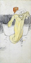Kirchner, Red-headed Woman with a Yellow Dressing Gown in the Bathroom