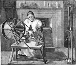 Spitalfields silk worker winding silk in her cottage