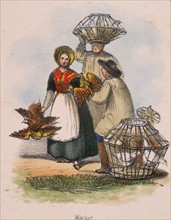 Taking poultry to market in wicker baskets
