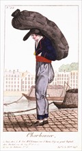 Paris Coalman, with barge on the Seine in background
