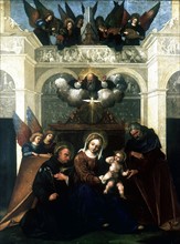 Mazzolino, The Holy Family with Saint Nicholas of Tolentino, the Trinity and Angels