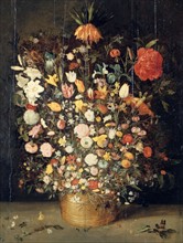 Jan Brueghel The Younger 1568 - 1625  Großer Blumenstrauß in einem Holzgefäß 'Still Life with  flowers in a wooden vase' Oil Painting