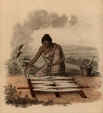 Indian woman winding cotton yarn