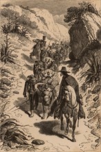 Mule train carrying diamonds mined in Brazil, 1869
