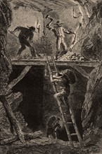 Extraction de minerai d'une mine en Italie, 1869