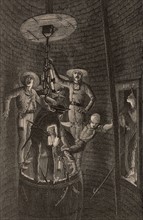 Miners descending a shaft, 1869
