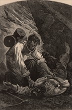 Sauvetage d'un mineur après un accident survenu dans une galerie, 1869
