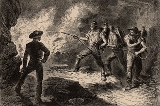 Extinction d'un incendie dans une mine, 1869