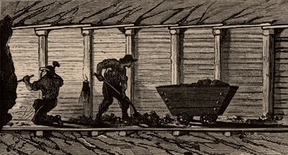 Miners working in a timbered level