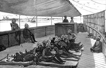 Invalid soldiers of the British army occupying Egypt travelling up the Nile by steam boat for a fortnight of convalesance