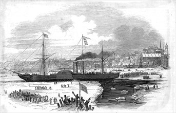 Paddle steamer 'Britannia' leaving Boston, usa