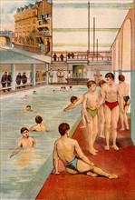 Swimming pool at Boy's Home, Stepney, London and, inset, offices of Dr Barnados on Stepney Causeway