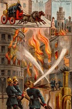 Men of the Metropolitan Fire Brigade fighting outbreak of fire in the City of London 19 November 1897