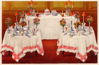 Arrangement of tables for a buffet supper