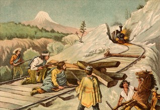 Bandits ambushing a train in the New Hampshire-Maine