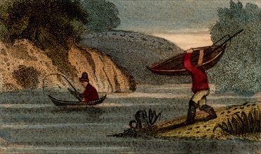 Coracle fishermen on the River Severn near Shrewsbury
