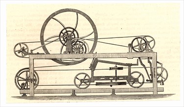 Side view of the spinning mule perfected in 1779 by Samuel Crompton