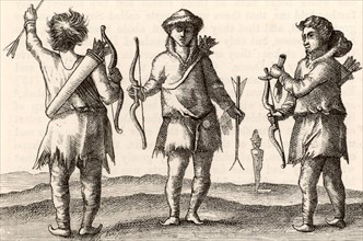 Samoyed archers in clothes made of animal skins