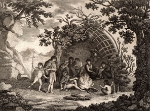 View of the Indians of Terra Del Fuego with a representation of a Hut