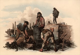Coal-Heavers measuring and bagging coal for delivery to customers