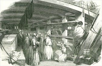 Scene between decks on an emigrant ship carrying poor needlewomen to Australia
