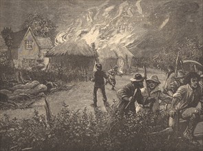 Kentish agricultural workers attacking a farm at night, c1830