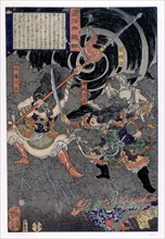 Samurai warrior in battle against monkeys