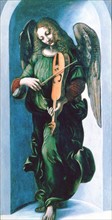 Angel in green playing a lute