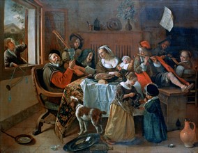 Dutch interior showing a family making music