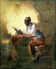 Stephens, African American man reading a newpaper