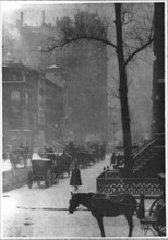 Horse-drawn carriages and snow in New York