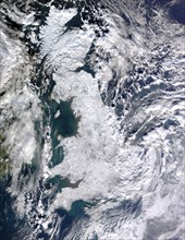 United Kingdom of Great Britain under a cover of snow