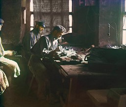 Color photo of a workshop in Russia 1910