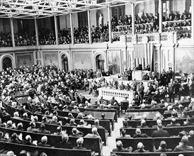 US President Franklin Roosevelt addressesses Congress to Declare war on Japan, 1941