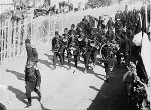 Turkish military band marching to the German camp during state visit of  Wilhelm II Emperor of Germany to Jerusalem, 1898