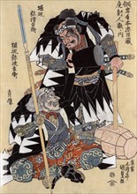 Samurai warriors Ichijo-Jiro-Tadanori and and Notonokami Noritsune fighting