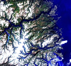 Satellite view of the Norwegian fjords: Sogn og Fjordane, west coast of Norway