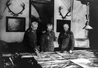 Wilhelm II of Germany studying maps General Hindenburg and General Ludendorf