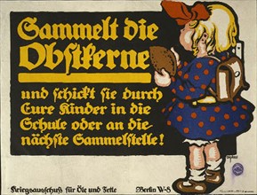 German poster telling people to save fruit stones