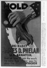 Poster for the re-election to the US Senate of James D. Phelan