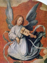 Angel playing a stringed instrument with a bow