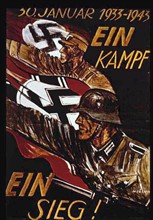 Affiche allemande marquant le 10e anniversaire de la prise de pouvoir Nazie