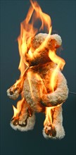L'ours en peluche d'une enfant, en feu