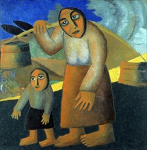 Malevich, Une femme paysan avec un seau et un enfant