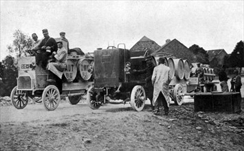French army motorised trucks fitted with tanks for carrying drinking water