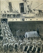 American troops boarding transport steamer, Spanish-American war