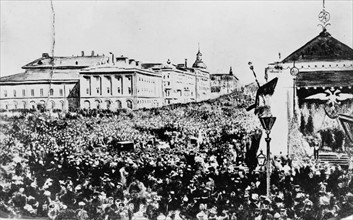 Holiday crowd in Moscow celebrating the Declaration of Liberty by the Tsar 1861